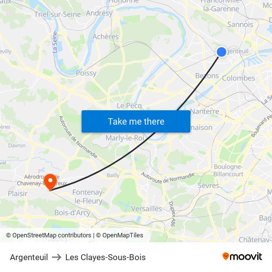 Argenteuil to Les Clayes-Sous-Bois map