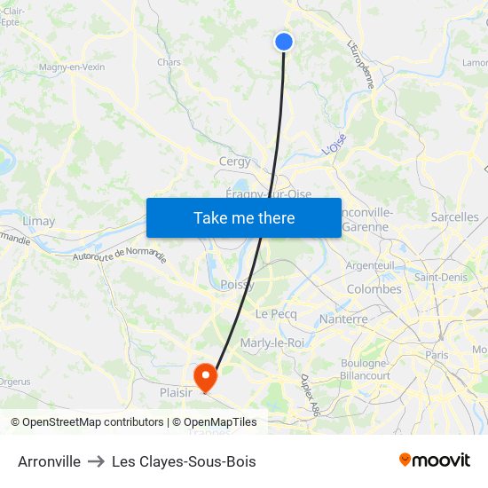 Arronville to Les Clayes-Sous-Bois map