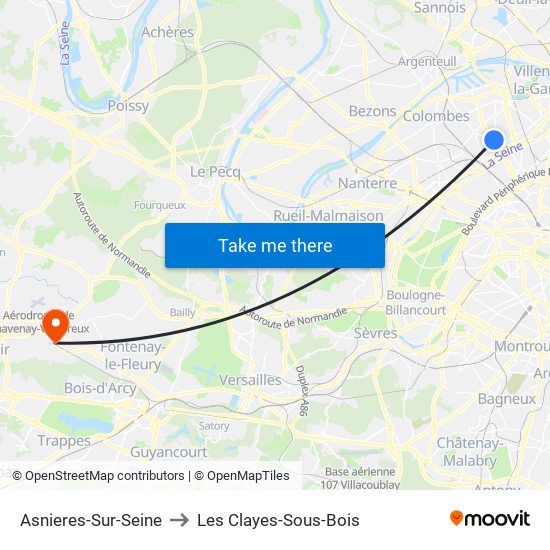 Asnieres-Sur-Seine to Les Clayes-Sous-Bois map