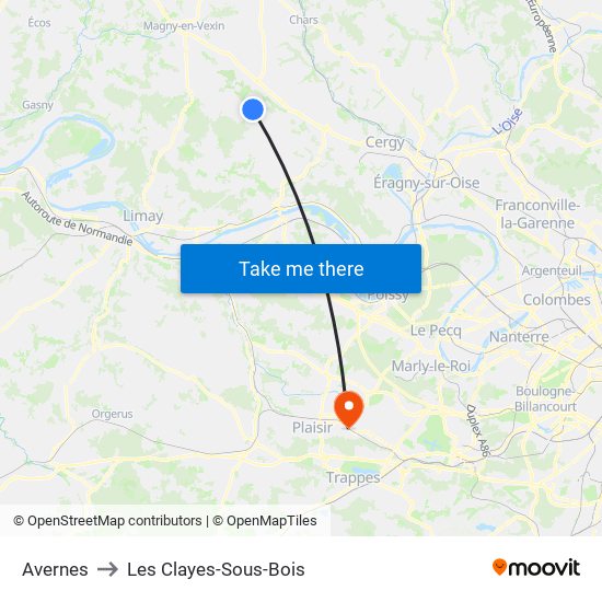 Avernes to Les Clayes-Sous-Bois map
