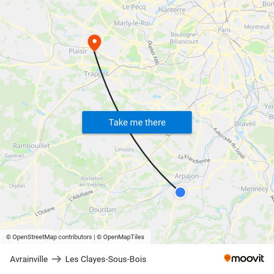 Avrainville to Les Clayes-Sous-Bois map