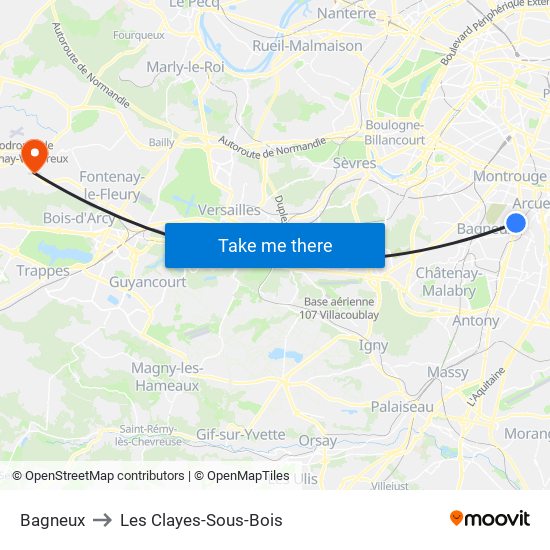 Bagneux to Les Clayes-Sous-Bois map