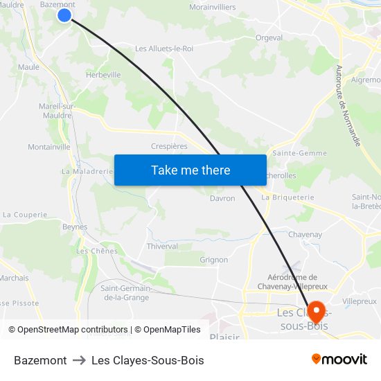 Bazemont to Les Clayes-Sous-Bois map