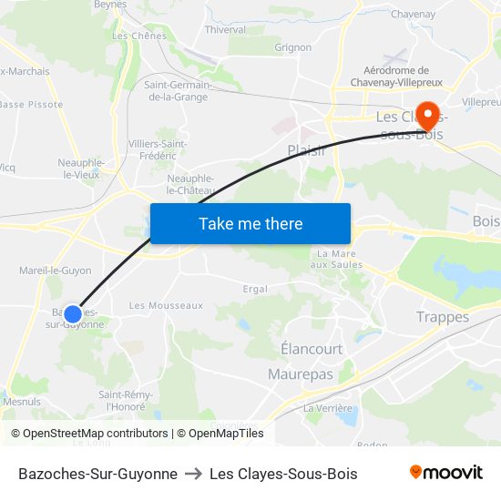 Bazoches-Sur-Guyonne to Les Clayes-Sous-Bois map