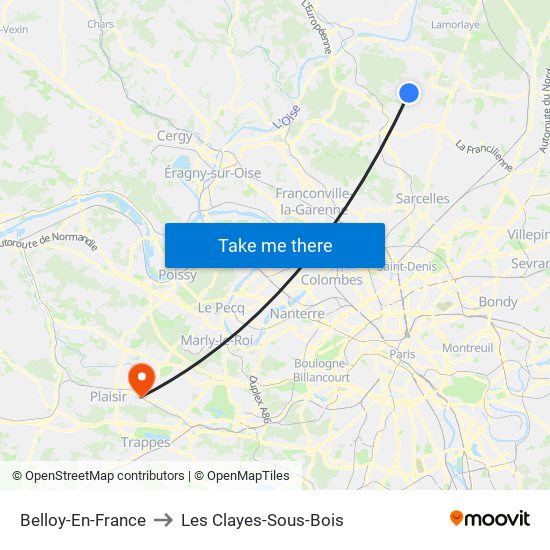 Belloy-En-France to Les Clayes-Sous-Bois map