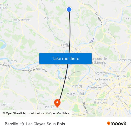 Berville to Les Clayes-Sous-Bois map