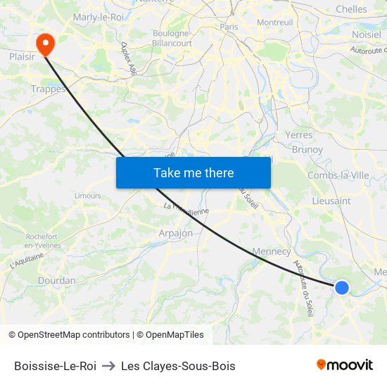Boissise-Le-Roi to Les Clayes-Sous-Bois map