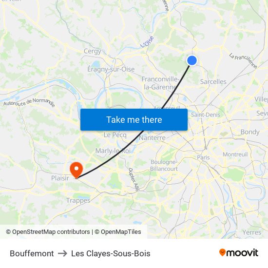 Bouffemont to Les Clayes-Sous-Bois map