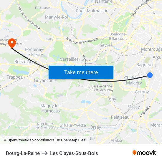 Bourg-La-Reine to Les Clayes-Sous-Bois map