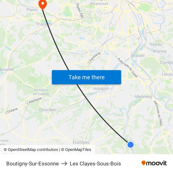 Boutigny-Sur-Essonne to Les Clayes-Sous-Bois map