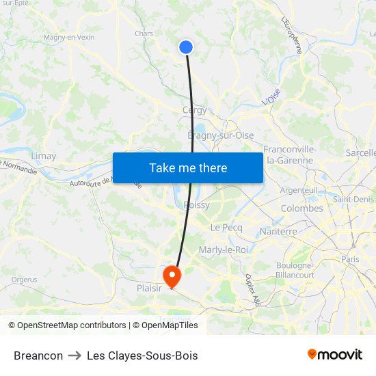 Breancon to Les Clayes-Sous-Bois map