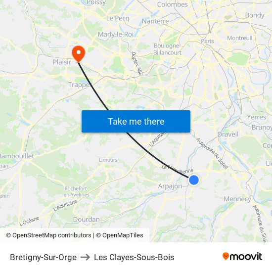 Bretigny-Sur-Orge to Les Clayes-Sous-Bois map