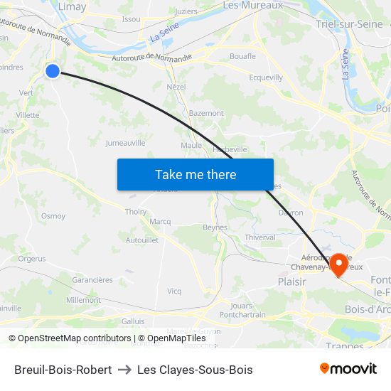 Breuil-Bois-Robert to Les Clayes-Sous-Bois map