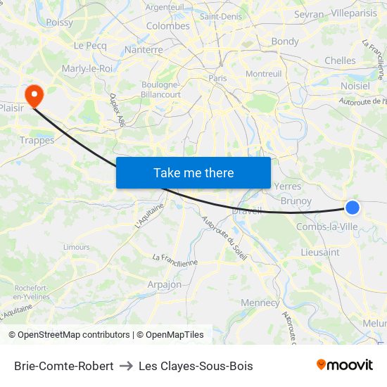 Brie-Comte-Robert to Les Clayes-Sous-Bois map