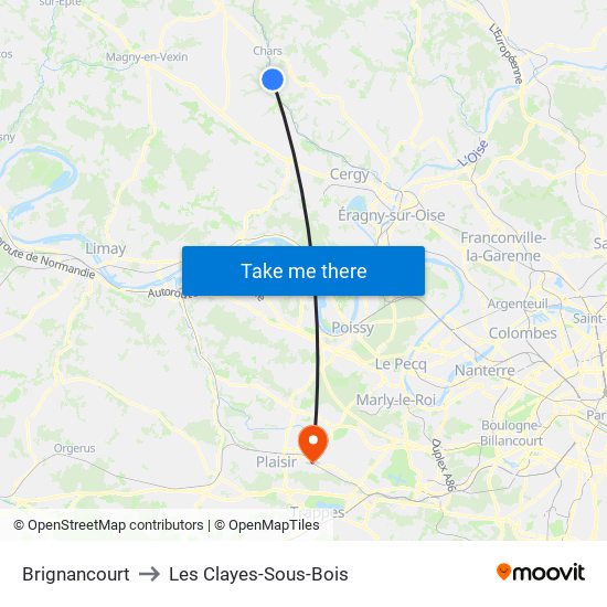 Brignancourt to Les Clayes-Sous-Bois map