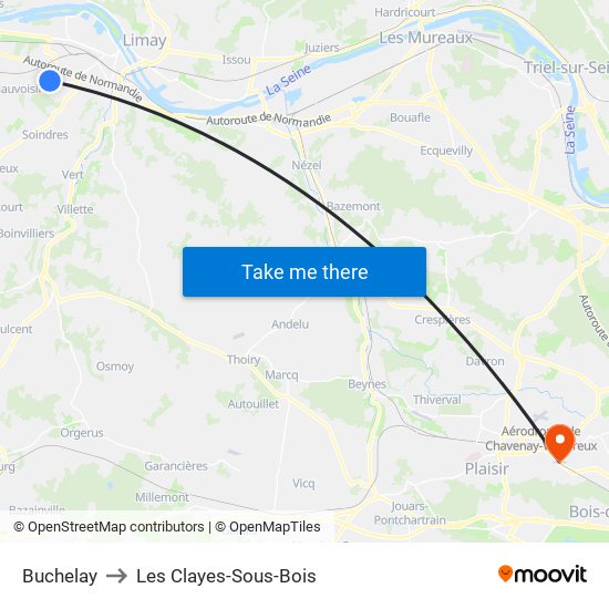 Buchelay to Les Clayes-Sous-Bois map
