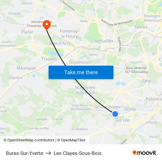 Bures-Sur-Yvette to Les Clayes-Sous-Bois map