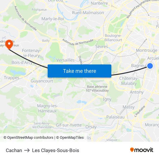 Cachan to Les Clayes-Sous-Bois map