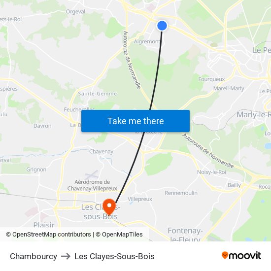Chambourcy to Les Clayes-Sous-Bois map