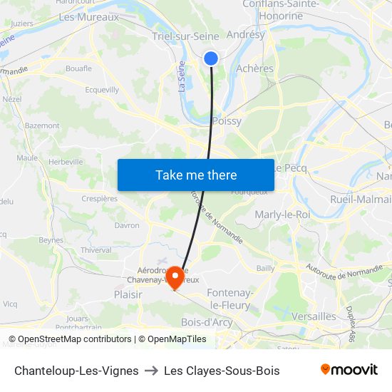 Chanteloup-Les-Vignes to Les Clayes-Sous-Bois map