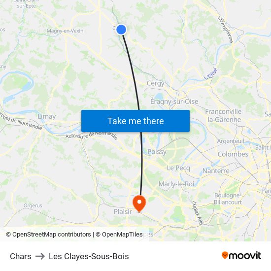 Chars to Les Clayes-Sous-Bois map