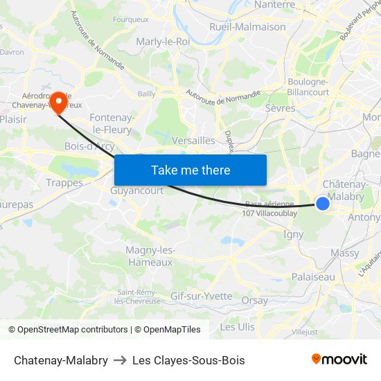 Chatenay-Malabry to Les Clayes-Sous-Bois map