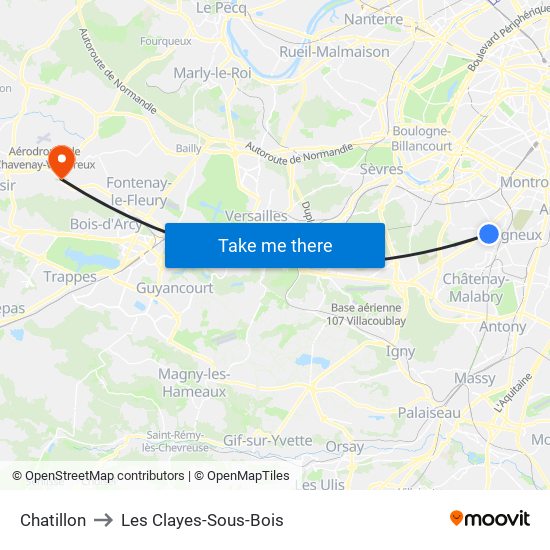 Chatillon to Les Clayes-Sous-Bois map