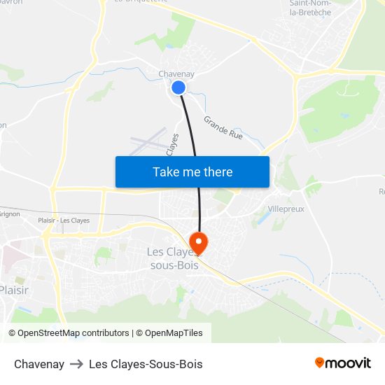 Chavenay to Les Clayes-Sous-Bois map