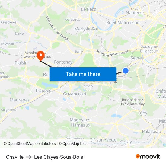Chaville to Les Clayes-Sous-Bois map