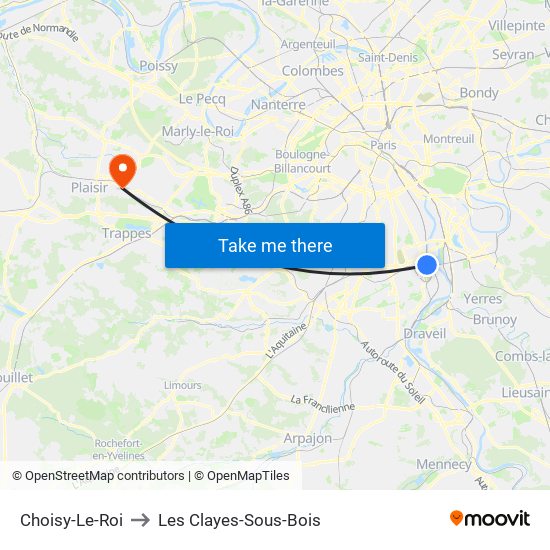 Choisy-Le-Roi to Les Clayes-Sous-Bois map