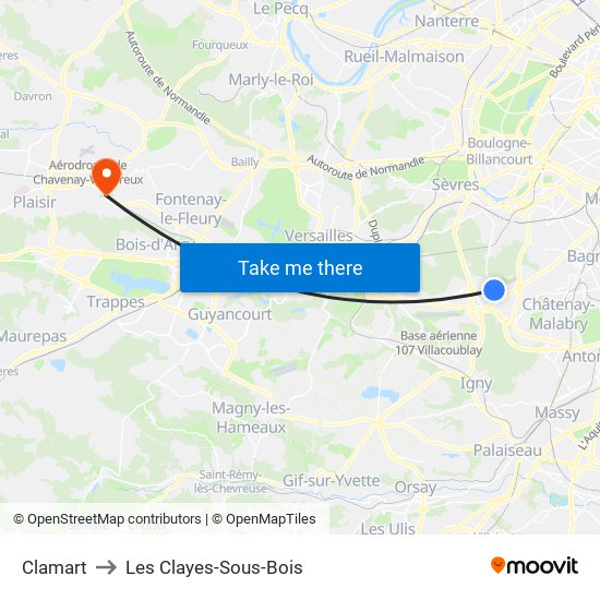 Clamart to Les Clayes-Sous-Bois map
