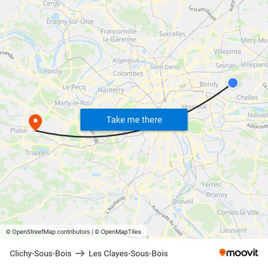 Clichy-Sous-Bois to Les Clayes-Sous-Bois map