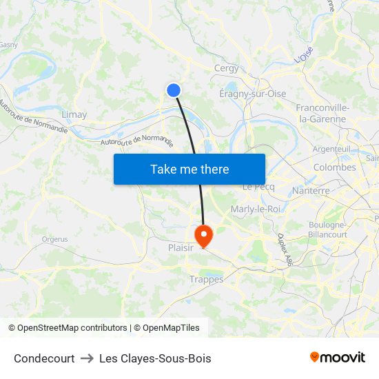 Condecourt to Les Clayes-Sous-Bois map