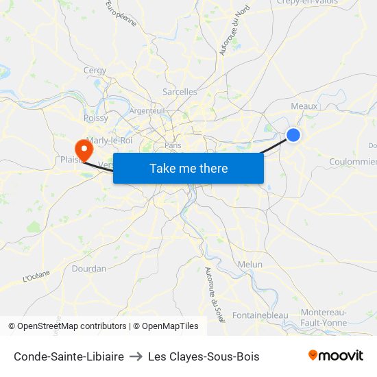 Conde-Sainte-Libiaire to Les Clayes-Sous-Bois map