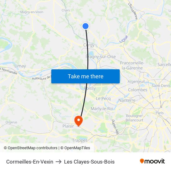 Cormeilles-En-Vexin to Les Clayes-Sous-Bois map