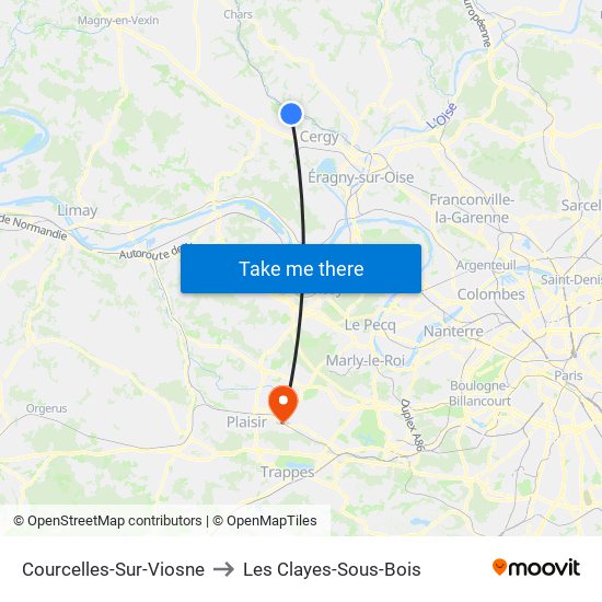 Courcelles-Sur-Viosne to Les Clayes-Sous-Bois map