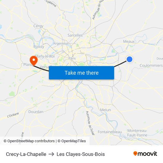 Crecy-La-Chapelle to Les Clayes-Sous-Bois map