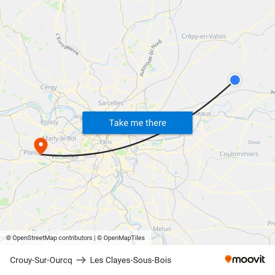 Crouy-Sur-Ourcq to Les Clayes-Sous-Bois map