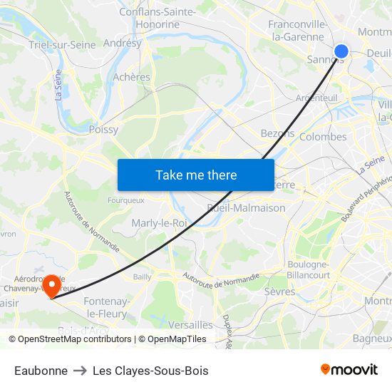 Eaubonne to Les Clayes-Sous-Bois map