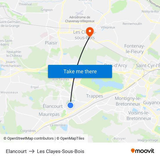 Elancourt to Les Clayes-Sous-Bois map