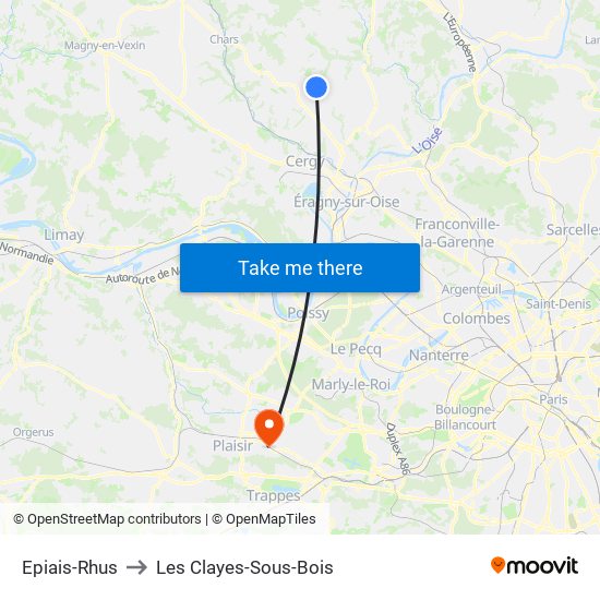 Epiais-Rhus to Les Clayes-Sous-Bois map