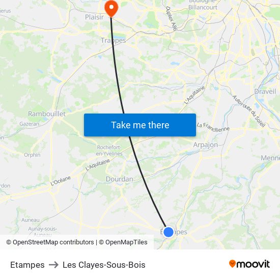Etampes to Les Clayes-Sous-Bois map