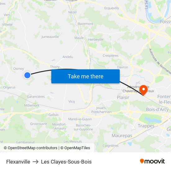 Flexanville to Les Clayes-Sous-Bois map