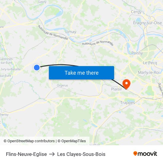 Flins-Neuve-Eglise to Les Clayes-Sous-Bois map