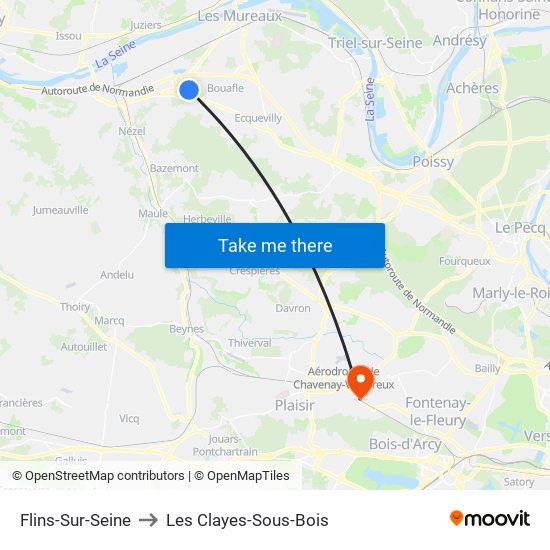 Flins-Sur-Seine to Les Clayes-Sous-Bois map