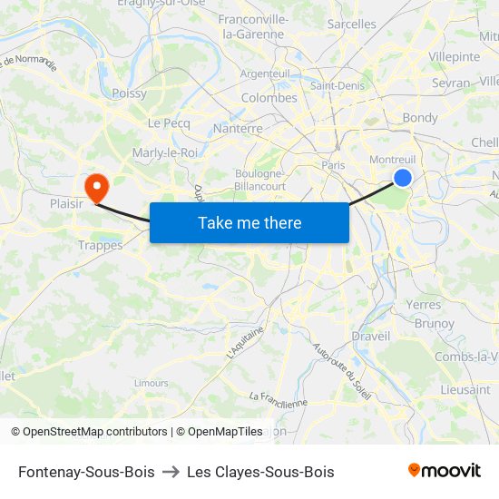 Fontenay-Sous-Bois to Les Clayes-Sous-Bois map