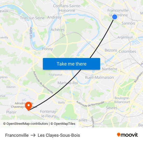 Franconville to Les Clayes-Sous-Bois map