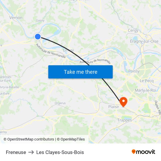Freneuse to Les Clayes-Sous-Bois map