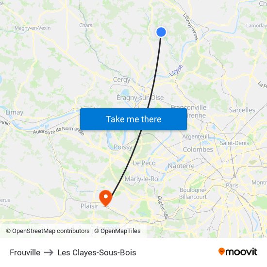 Frouville to Les Clayes-Sous-Bois map