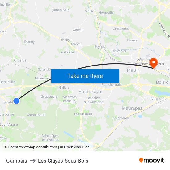 Gambais to Les Clayes-Sous-Bois map